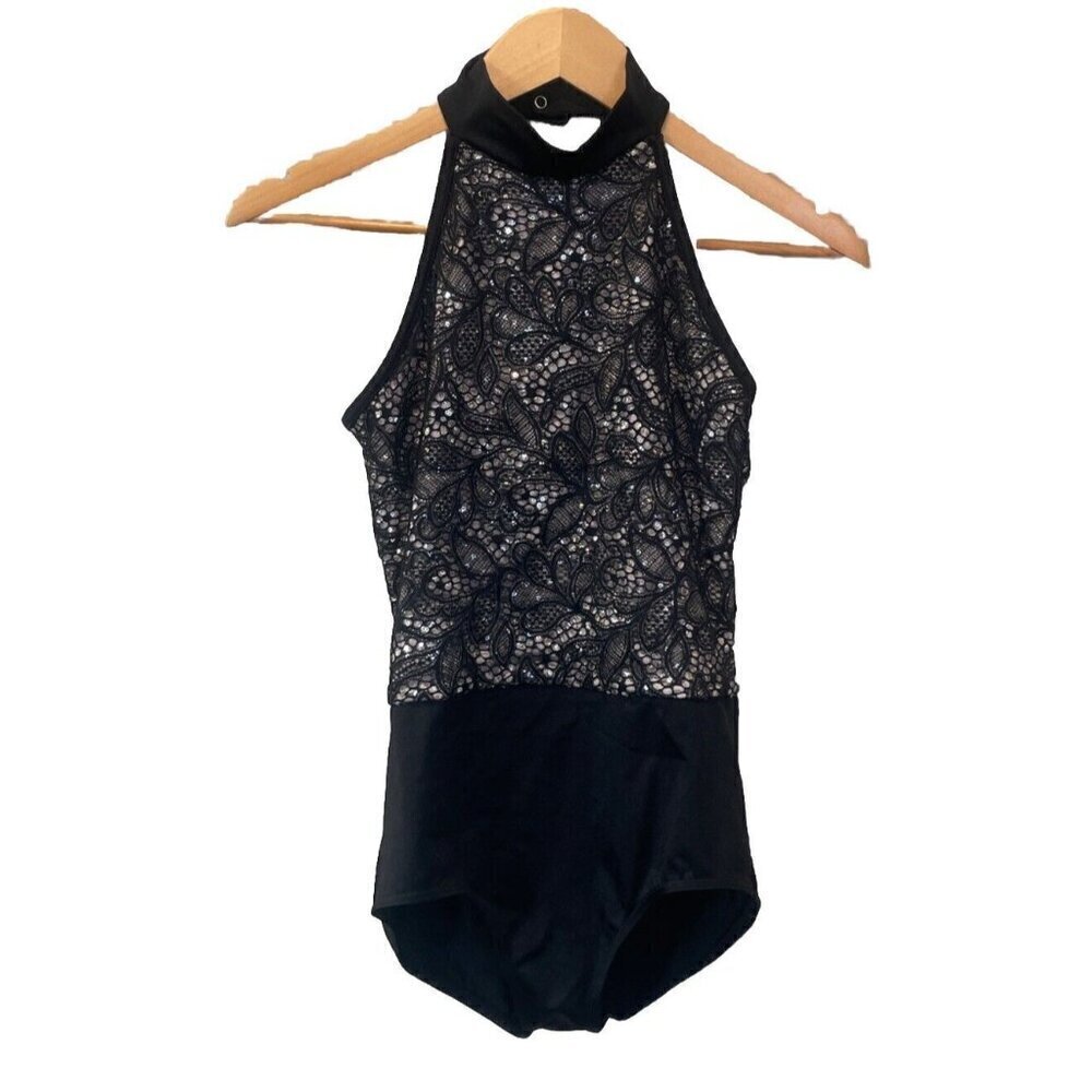 Black Jazz/Tap/Contemporary Dance Costume Weissman Sequins Lace Size XLC